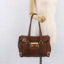 PRADA Tote Bag Leather Brown Gold BR3027 Auth am13004V-28