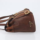 PRADA Tote Bag Leather Brown Gold BR3027 Auth am13004V-6