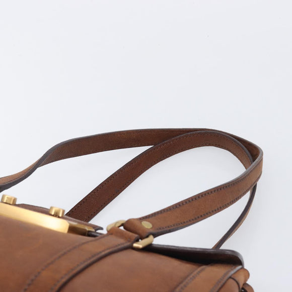 PRADA Tote Bag Leather Brown Gold BR3027 Auth am13004V
