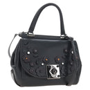 Coach Tea Rose Turn Lock Hand Bag Leather 2way Black Silver Auth am13006V-1