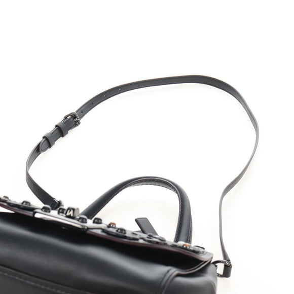 Coach Tea Rose Turn Lock Hand Bag Leather 2way Black Silver Auth am13006V