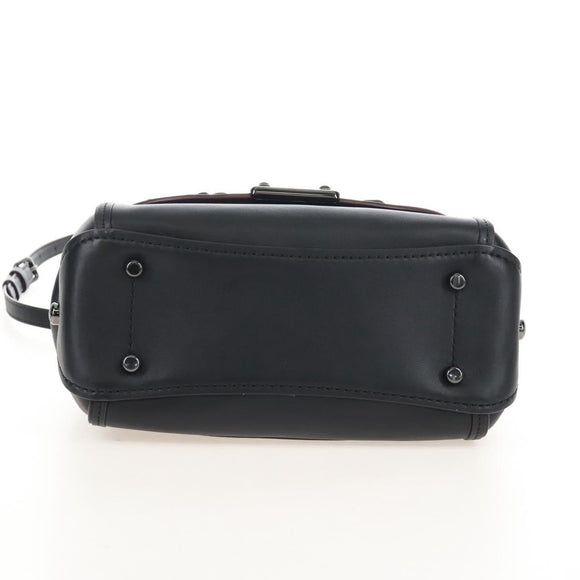 Coach Tea Rose Turn Lock Hand Bag Leather 2way Black Silver Auth am13006V