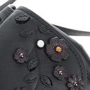 Coach Tea Rose Turn Lock Hand Bag Leather 2way Black Silver Auth am13006V-19