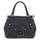 Coach Tea Rose Turn Lock Hand Bag Leather 2way Black Silver Auth am13006V-2