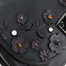 Coach Tea Rose Turn Lock Hand Bag Leather 2way Black Silver Auth am13006V-20
