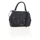 Coach Tea Rose Turn Lock Hand Bag Leather 2way Black Silver Auth am13006V-34