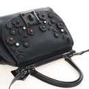 Coach Tea Rose Turn Lock Hand Bag Leather 2way Black Silver Auth am13006V-6
