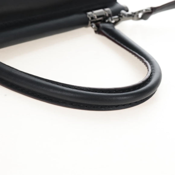 Coach Tea Rose Turn Lock Hand Bag Leather 2way Black Silver Auth am13006V