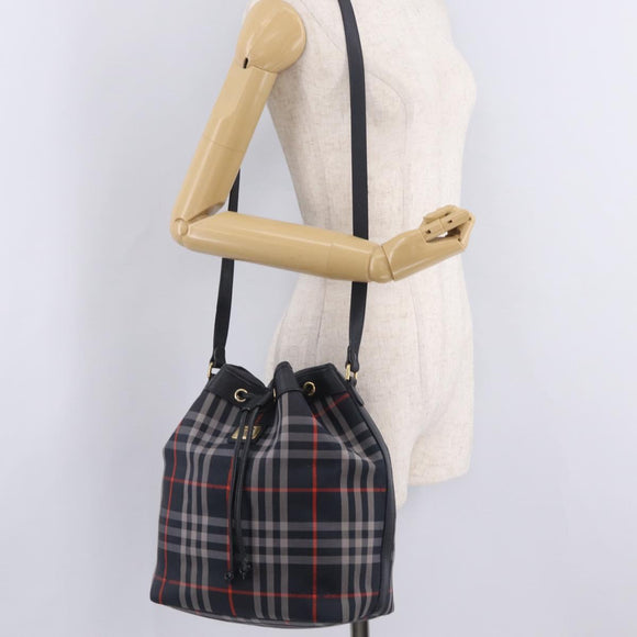 Burberrys Nova Check Purse Shoulder Bag Canvas Black Gold Auth am13008A