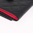 CHANEL Cambon Line W Hook Trifold Wallet Leather Black Silver CC Auth am13011SAM-10