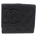 CHANEL Cambon Line W Hook Trifold Wallet Leather Black Silver CC Auth am13011SAM-2