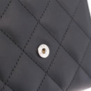 CHANEL Cambon Line W Hook Trifold Wallet Leather Black Silver CC Auth am13011SAM-21