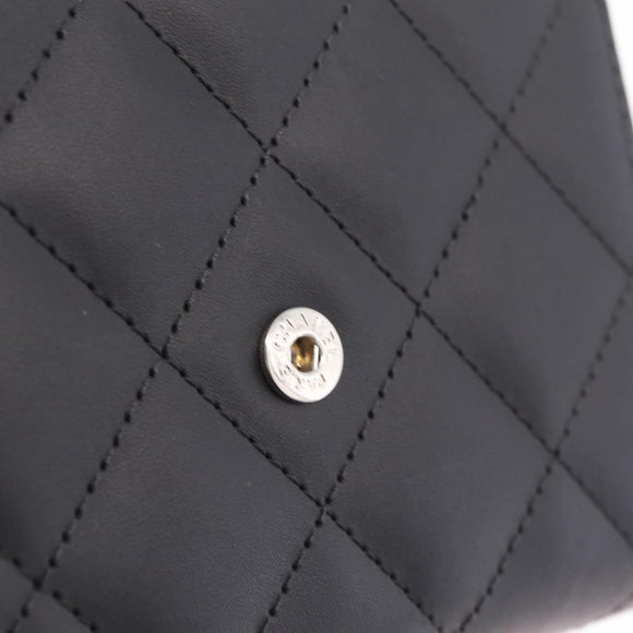 CHANEL Cambon Line W Hook Trifold Wallet Leather Black Silver CC Auth am13011SAM