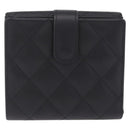 CHANEL Cambon Line W Hook Trifold Wallet Leather Black Silver CC Auth am13011SAM-3