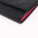 CHANEL Cambon Line W Hook Trifold Wallet Leather Black Silver CC Auth am13011SAM-9