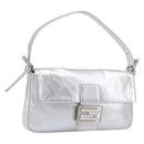 FENDI Mamma Baguette Shoulder Bag Leather Silver Auth am13032SAM-1