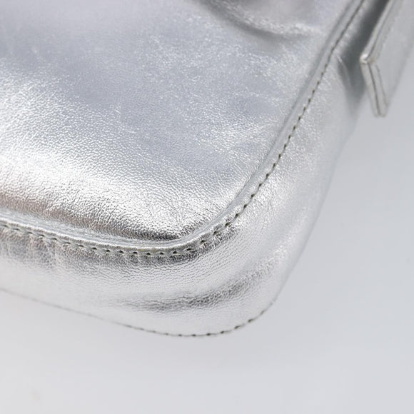 FENDI Mamma Baguette Shoulder Bag Leather Silver Auth am13032SAM