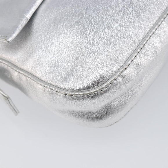 FENDI Mamma Baguette Shoulder Bag Leather Silver Auth am13032SAM