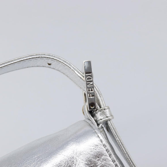FENDI Mamma Baguette Shoulder Bag Leather Silver Auth am13032SAM