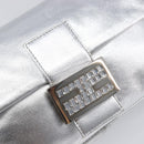 FENDI Mamma Baguette Shoulder Bag Leather Silver Auth am13032SAM-15