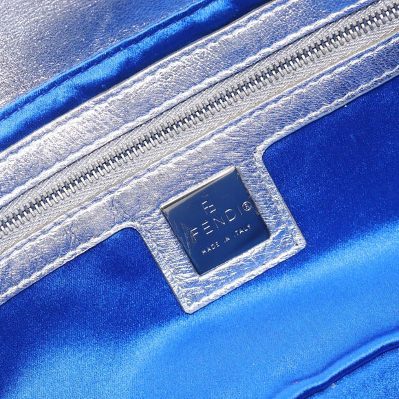 FENDI Mamma Baguette Shoulder Bag Leather Silver Auth am13032SAM