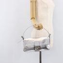 FENDI Mamma Baguette Shoulder Bag Leather Silver Auth am13032SAM-25