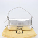 FENDI Mamma Baguette Shoulder Bag Leather Silver Auth am13032SAM-26