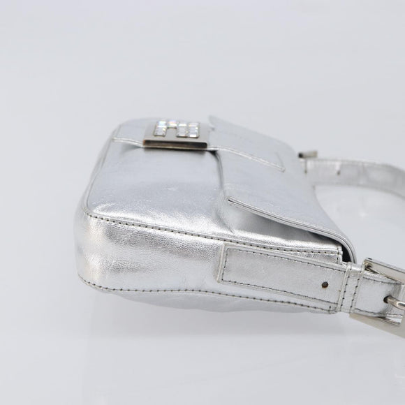 FENDI Mamma Baguette Shoulder Bag Leather Silver Auth am13032SAM