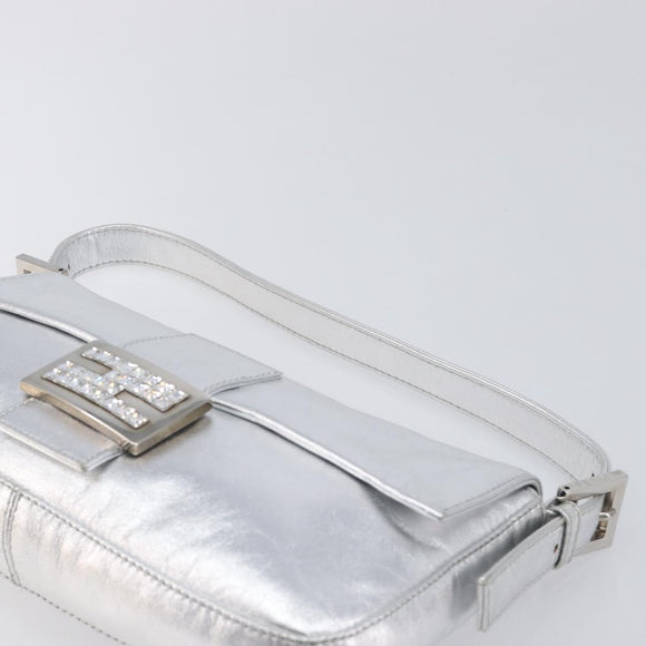 FENDI Mamma Baguette Shoulder Bag Leather Silver Auth am13032SAM