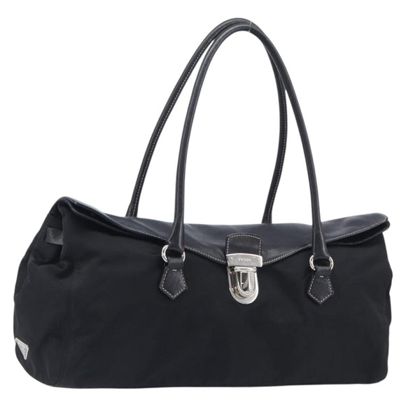 PRADA Shoulder Tote Bag Nylon Black Silver Auth am13033V
