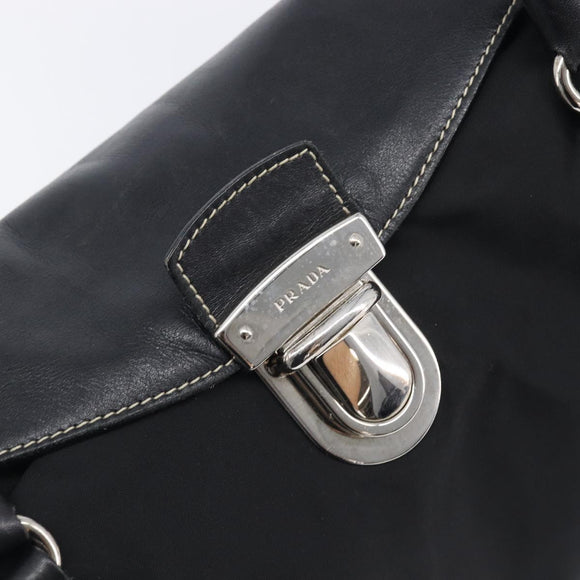 PRADA Shoulder Tote Bag Nylon Black Silver Auth am13033V
