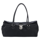 PRADA Shoulder Tote Bag Nylon Black Silver Auth am13033V-2