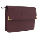 Cartier Clutch Bag Leather Bordeaux Gold Tone Auth am13042V-1