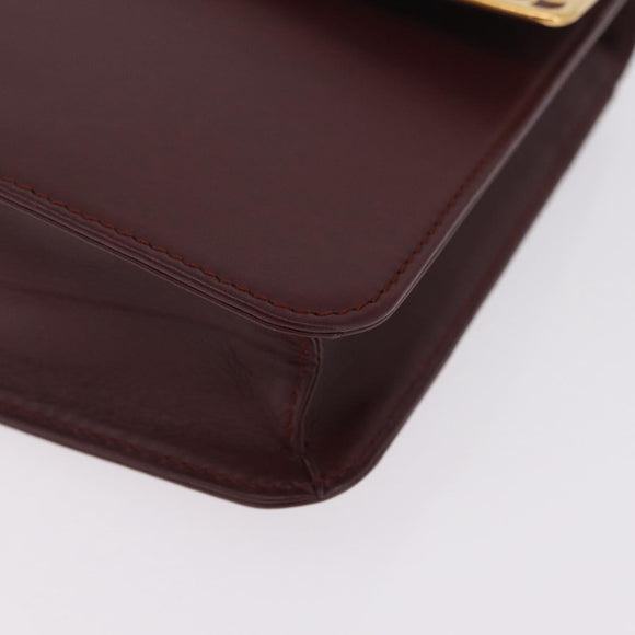 Cartier Clutch Bag Leather Bordeaux Gold Tone Auth am13042V