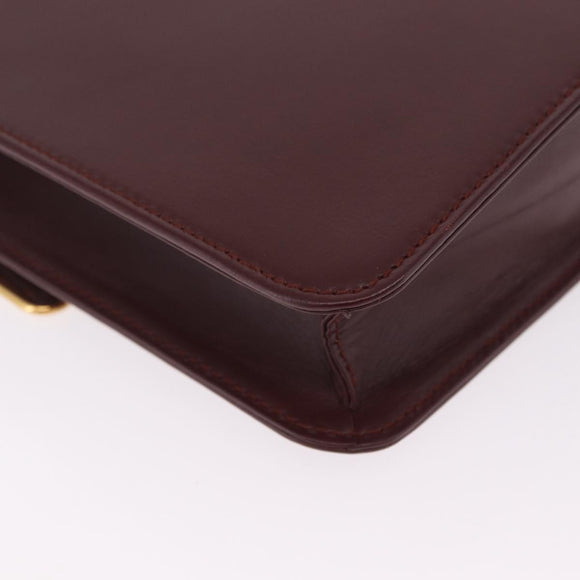 Cartier Clutch Bag Leather Bordeaux Gold Tone Auth am13042V
