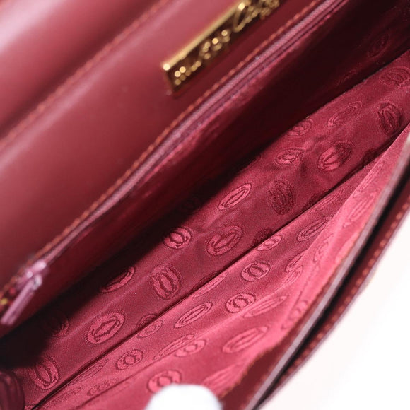Cartier Clutch Bag Leather Bordeaux Gold Tone Auth am13042V