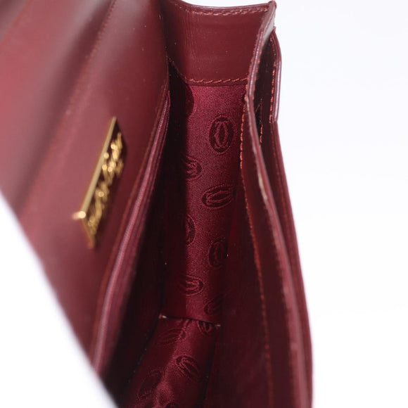 Cartier Clutch Bag Leather Bordeaux Gold Tone Auth am13042V