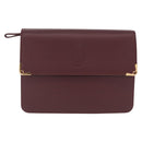 Cartier Clutch Bag Leather Bordeaux Gold Tone Auth am13042V-2
