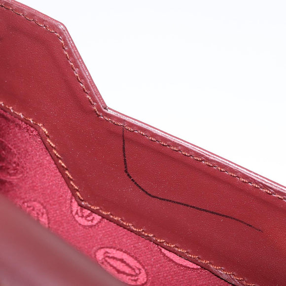 Cartier Clutch Bag Leather Bordeaux Gold Tone Auth am13042V
