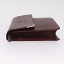 Cartier Clutch Bag Leather Bordeaux Gold Tone Auth am13042V-5