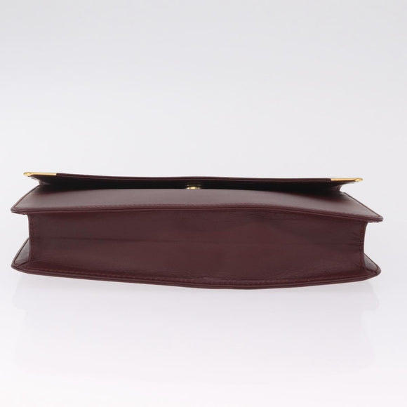 Cartier Clutch Bag Leather Bordeaux Gold Tone Auth am13042V