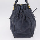 Miu Miu VITELLO LUX Hand Bag Leather Navy Gold Tone Auth am13043V-4