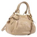 Miu Miu Side Ribbon Hand Bag Leather Beige Gold Tone Auth am13045V-1