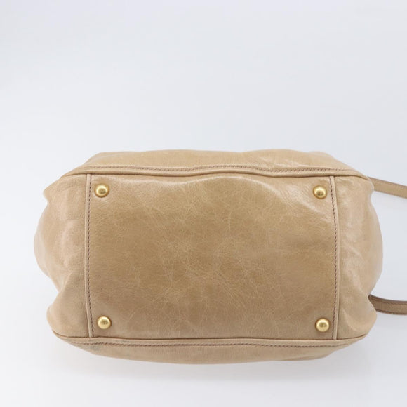 Miu Miu Side Ribbon Hand Bag Leather Beige Gold Tone Auth am13045V