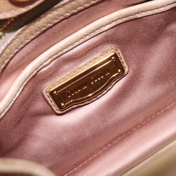Miu Miu Side Ribbon Hand Bag Leather Beige Gold Tone Auth am13045V