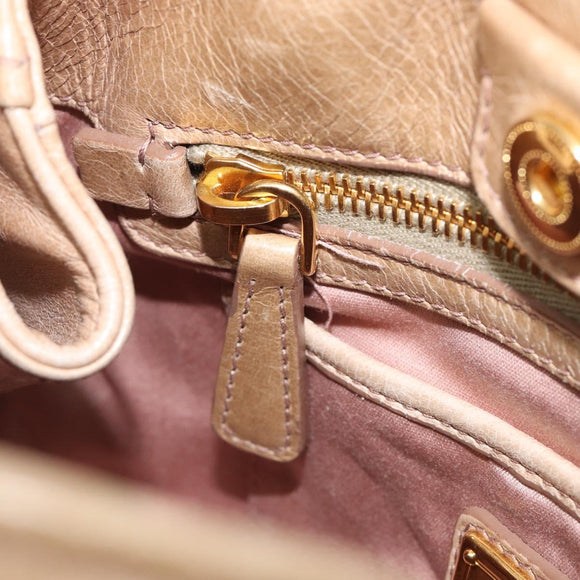 Miu Miu Side Ribbon Hand Bag Leather Beige Gold Tone Auth am13045V