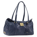 Miu Miu Lady Rock Shoulder Hand Bag Leather Navy Gold Tone Auth am13046V-1