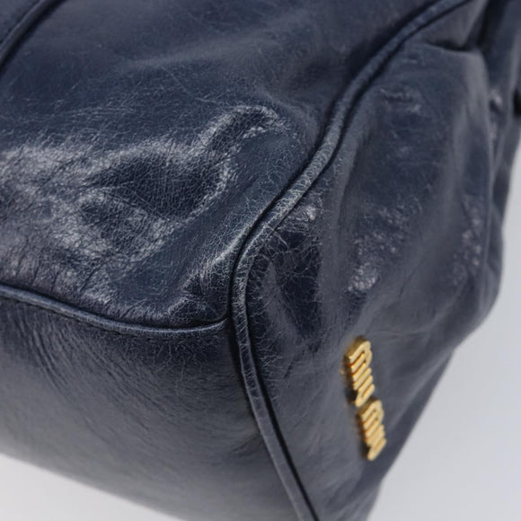 Miu Miu Lady Rock Shoulder Hand Bag Leather Navy Gold Tone Auth am13046V