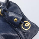 Miu Miu Lady Rock Shoulder Hand Bag Leather Navy Gold Tone Auth am13046V-16