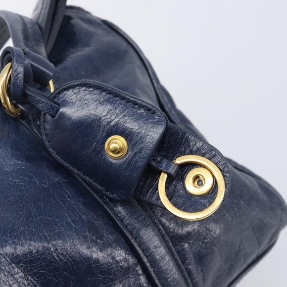 Miu Miu Lady Rock Shoulder Hand Bag Leather Navy Gold Tone Auth am13046V